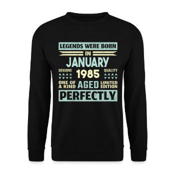 39th Birthday January Vintage 1985 Gift Idea - Unisex Sweatshirt - black - Front - Alina (178cm) & Michal (187cm)