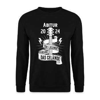 Abitur 2024 die Legende verlässt das Gelände - Unisex Pullover - Schwarz - Vorne - Alina (178cm) & Michal (187cm)