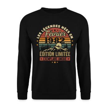 Born In February 1982 Birthday 42 Years Retro 42 - Unisex Sweatshirt - black - Front - Alina (178cm) & Michal (187cm)