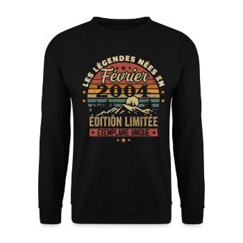 Born In February 2004 Birthday 20 Years Retro 20 - Unisex Sweatshirt - black - Front - Alina (178cm) & Michal (187cm)