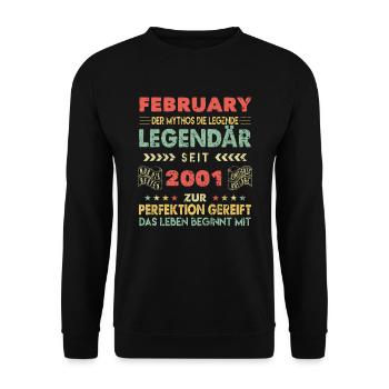 23. Geburtstag FEBRUAR Jahrgang 2001 Geschenkidee - Unisex Pullover - Schwarz - Vorne - Alina (178cm) & Michal (187cm)