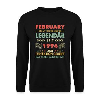28th Birthday FEBRUARY Vintage 1996 Gift Idea - Unisex Sweatshirt - black - Front - Alina (178cm) & Michal (187cm)