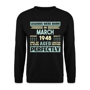 76e anniversaire mars Vintage 1948 idée cadeau - Sweat-shirt Unisexe - noir - Devant - Alina (178cm) & Michal (187cm)