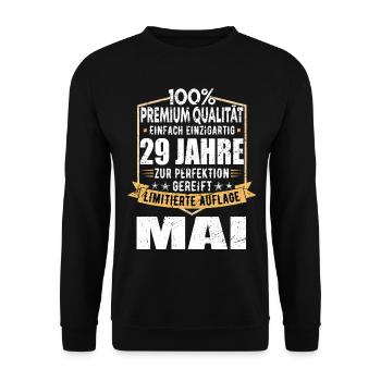 29. Geburtstag Mai Jahrgang 1995 Geschenkidee - Unisex Pullover - Schwarz - Vorne - Alina (178cm) & Michal (187cm)