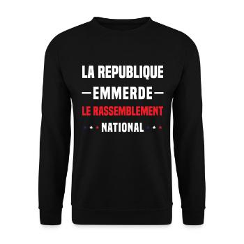 la republique emmerde le rassemblement national - Sweat-shirt Unisexe - noir - Devant - Alina (178cm) & Michal (187cm)