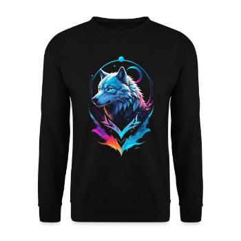 Wolf Malerei Mehrfarbige Fantasie - Unisex Pullover - Schwarz - Vorne - Alina (178cm) & Michal (187cm)