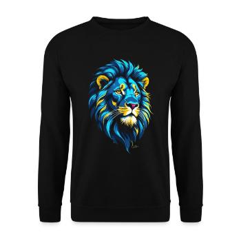 Goldener und blauer Löwenkopf - Unisex Pullover - Schwarz - Vorne - Alina (178cm) & Michal (187cm)