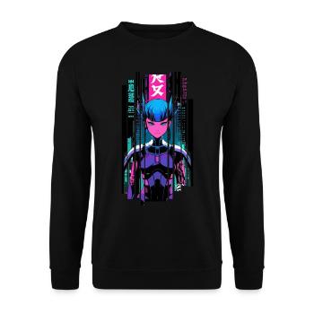 Frau geometrisches Ninja Cyborg Symbol - Unisex Pullover - Schwarz - Vorne - Alina (178cm) & Michal (187cm)