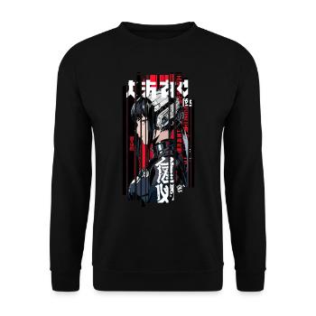 Rote geometrische Cyborg Ninja Frau - Unisex Pullover - Schwarz - Vorne - Alina (178cm) & Michal (187cm)
