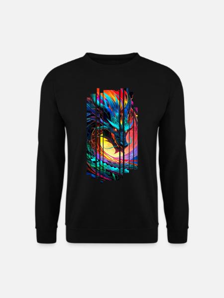 Bunter japanischer geometrischer Drache - Unisex Pullover - Schwarz