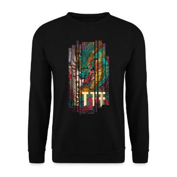 Geometrischer Drache Japan Kanji - Unisex Pullover - Schwarz - Vorne - Alina (178cm) & Michal (187cm)