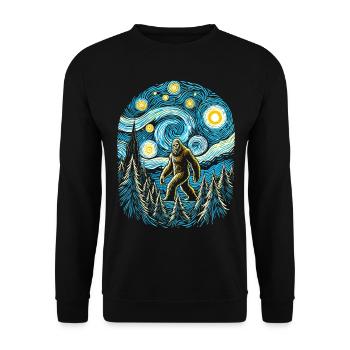 Bigfoot Sternennacht Wald Van Gogh Malerei Kunst - Unisex Pullover - Schwarz - Vorne - Alina (178cm) & Michal (187cm)