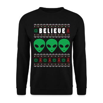 Pull de Noël laid de Noël drôle Alien - Sweat-shirt Unisexe - noir - Devant - Alina (178cm) & Michal (187cm)