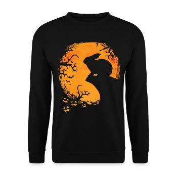 Lustiges Kaninchen Halloween Hase Silhouette - Unisex Pullover - Schwarz - Vorne - Alina (178cm) & Michal (187cm)
