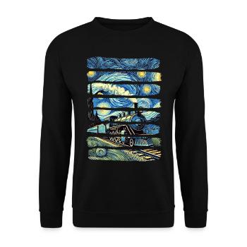 Sternennachtzug Van Gogh Lokomotive - Unisex Pullover - Schwarz - Vorne - Alina (178cm) & Michal (187cm)