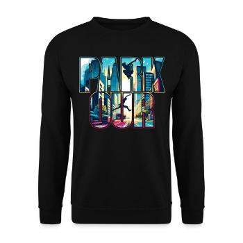Parkour Lover Freerunning Athlete City Skyline - Unisex Sweatshirt - black - Front - Alina (178cm) & Michal (187cm)