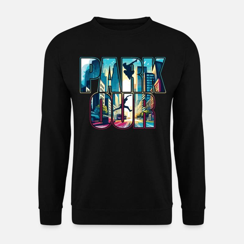 Parkour Liebhaber Freerunning Athlet City Skyline - Unisex Pullover - Schwarz