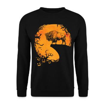 Funny Halloween Buffalo Bison Silhouette - Unisex Sweatshirt - black - Front - Alina (178cm) & Michal (187cm)