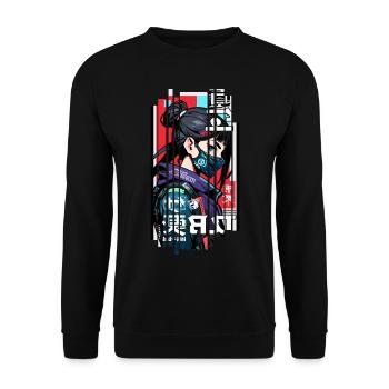 Ver.1 - Cyborg Japan rouge bleu kanji - Sweat-shirt Unisexe - noir - Devant - Alina (178cm) & Michal (187cm)