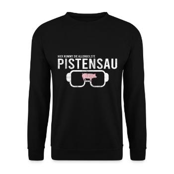 Pistensau Skier Fun Shirt - Unisex Sweatshirt - black - Front - Alina (178cm) & Michal (187cm)