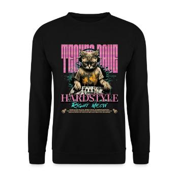 Cat DJ Hardstyle Right Meow - Unisex Pullover - Schwarz - Vorne - Alina (178cm) & Michal (187cm)