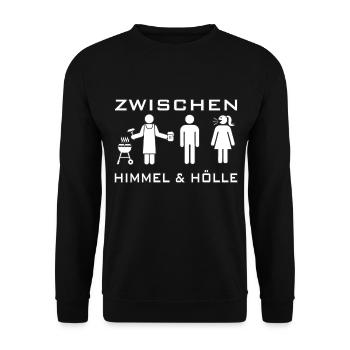 Zwischen Himmel und Hölle - Unisex Pullover - Schwarz - Vorne - Alina (178cm) & Michal (187cm)