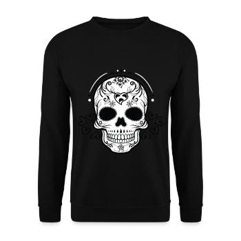 Totenkopf mit Herz - Unisex Pullover - Schwarz - Vorne - Alina (178cm) & Michal (187cm)