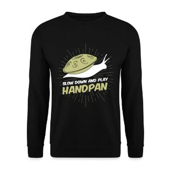 Handpan Hang Schnecke Music Sound T-Shirt Tee - Unisex Pullover - Schwarz - Vorne - Alina (178cm) & Michal (187cm)