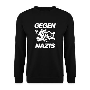 Gegen Nazis, Gegen Rechts Faust. FCK NZS - Unisex Pullover - Schwarz - Vorne - Alina (178cm) & Michal (187cm)
