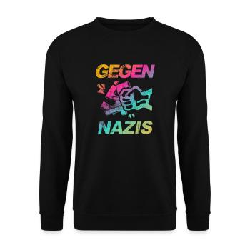 Gegen Nazis, Gegen Rechts Faust. FCK NZS - Unisex Pullover - Schwarz - Vorne - Alina (178cm) & Michal (187cm)
