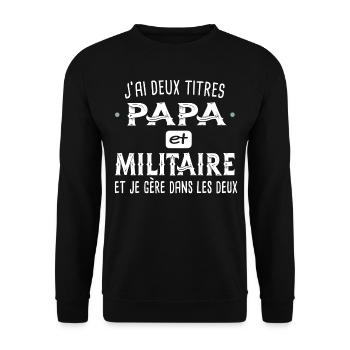 Papa militaire. Cadeau fête des pères, armée père - Sweat-shirt Unisexe - noir - Devant - Alina (178cm) & Michal (187cm)