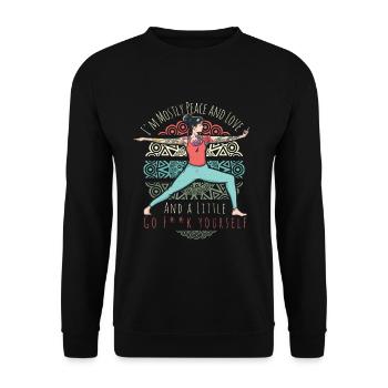 Funny Yoga Girl Peace Love Middle Finger Sarcasme - Sweat-shirt Unisexe - noir - Devant - Alina (178cm) & Michal (187cm)