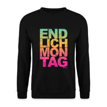 Endlich Montag - Lustige Sprüche Arbeiten Job - Unisex Pullover - Schwarz - Vorne - Alina (178cm) & Michal (187cm)