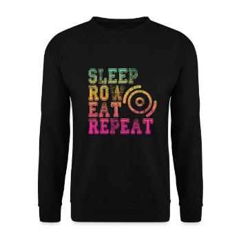 Für Ruderer: SLEEP, ROW, EAT, REPEAT - Unisex Pullover - Schwarz - Vorne - Alina (178cm) & Michal (187cm)