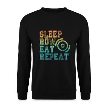 Für Ruderer: SLEEP, ROW, EAT, REPEAT - Unisex Pullover - Schwarz - Vorne - Alina (178cm) & Michal (187cm)