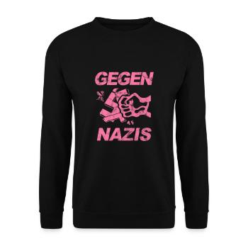 Gegen Nazis, Gegen Rechts Faust. FCK NZS - Unisex Pullover - Schwarz - Vorne - Alina (178cm) & Michal (187cm)