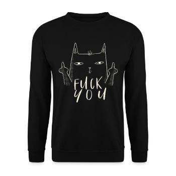 Fuck You - Fuck Off - Katze mit Mittelfinger - Unisex Pullover - Schwarz - Vorne - Alina (178cm) & Michal (187cm)