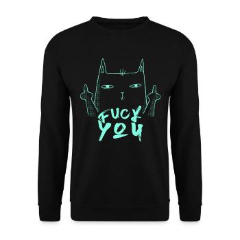 Fuck You - Fuck Off - Katze mit Mittelfinger - Unisex Pullover - Schwarz - Vorne - Alina (178cm) & Michal (187cm)