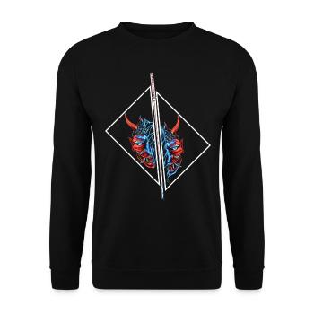 Japan Anime Maske Design Samurai Oni Monster - Unisex Pullover - Schwarz - Vorne - Alina (178cm) & Michal (187cm)