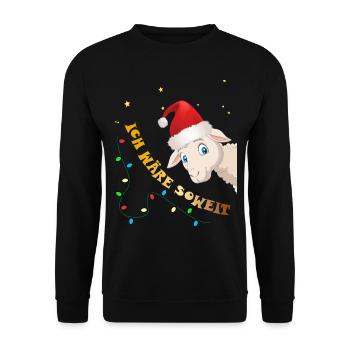 Süßes Schaf mit Mütze Spruchshirt Weihnachten - Unisex Pullover - Schwarz - Vorne - Alina (178cm) & Michal (187cm)