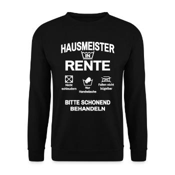 Hausmeister in Rente - Unisex Pullover - Schwarz - Vorne - Alina (178cm) & Michal (187cm)