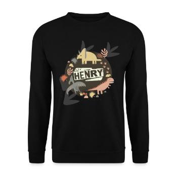 HENRY - Beautiful boy name with cute dinosaurs - Unisex Sweatshirt - black - Front - Alina (178cm) & Michal (187cm)