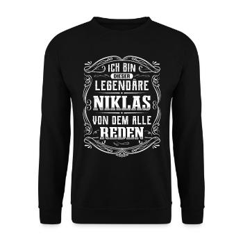 Ich bin dieser legendäre Niklas - Unisex Pullover - Schwarz - Vorne - Alina (178cm) & Michal (187cm)