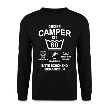 Camper 60. Geburtstag Camping Lustig 60 Jahre - Unisex Pullover - Schwarz - Vorne - Alina (178cm) & Michal (187cm)