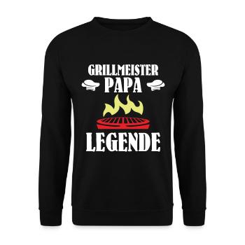Grillmeister Papa Legende - Grillen BBQ Spruch - Unisex Pullover - Schwarz - Vorne - Alina (178cm) & Michal (187cm)