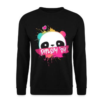 Diplom '24 Motto mit Panda - Diplom Abschluss 2024 - Unisex Pullover - Schwarz - Vorne - Alina (178cm) & Michal (187cm)