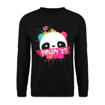 Diplom '23 Motto mit Panda - Diplom Abschluss 2023 - Unisex Pullover - Schwarz - Vorne - Alina (178cm) & Michal (187cm)