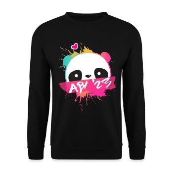 Abi '23 Motto mit süßem Panda - Abitur 2023 - Unisex Pullover - Schwarz - Vorne - Alina (178cm) & Michal (187cm)