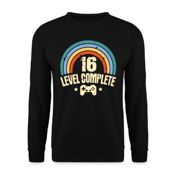 16. Geburtstag Level 16 Jahre Lustiges Gamer - Unisex Pullover - Schwarz - Vorne - Alina (178cm) & Michal (187cm)