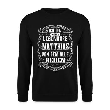 Ich bin dieser legendäre Matthias - Unisex Pullover - Schwarz - Vorne - Alina (178cm) & Michal (187cm)